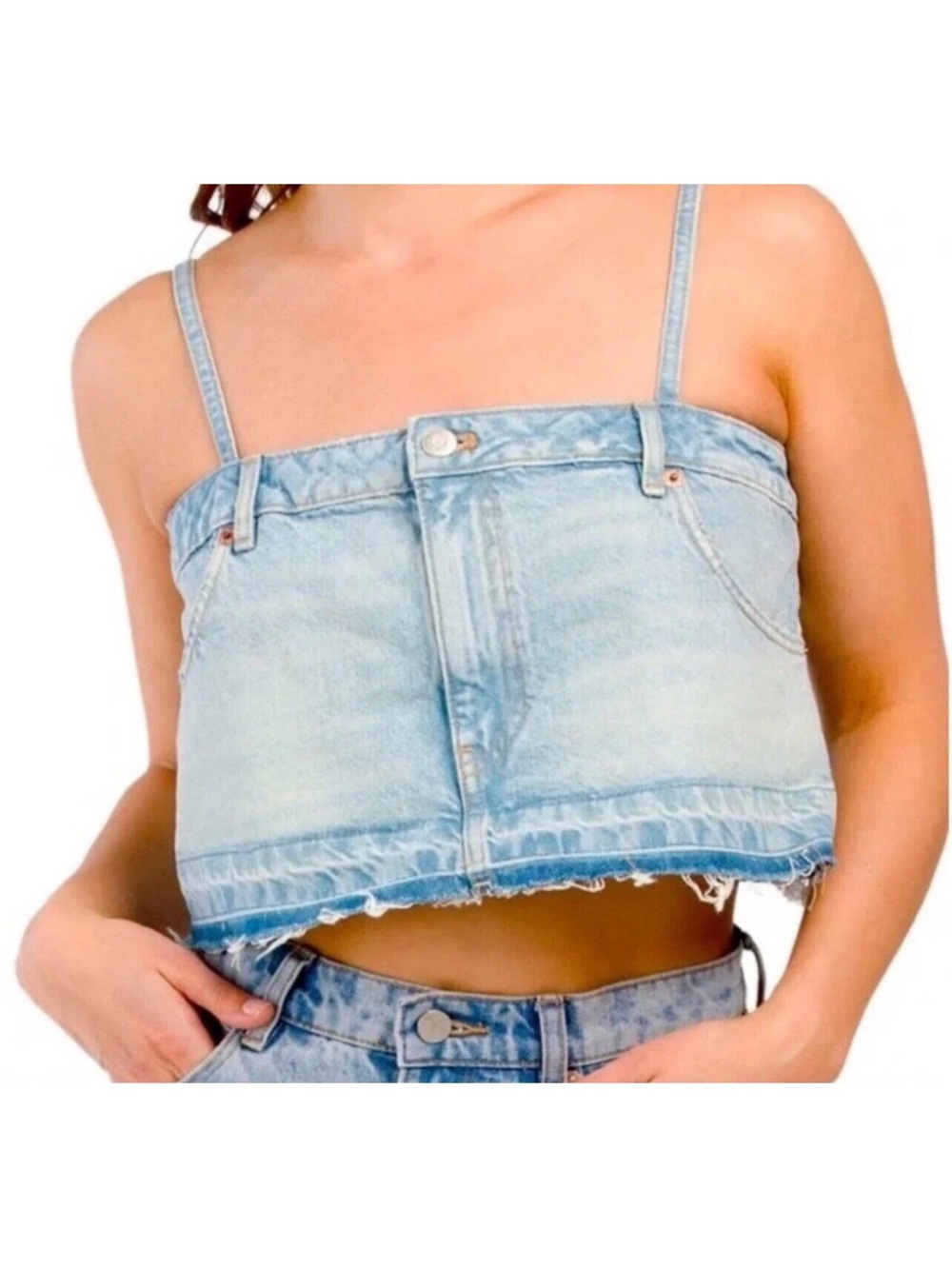 NEW! NWT ZARA Cut Off Denim Crop Top Size M